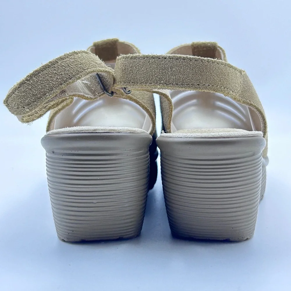 Skechers Parallel‎ Wedge Sandals Womens 7 Tan Suede Cage Platform Boho Comfort